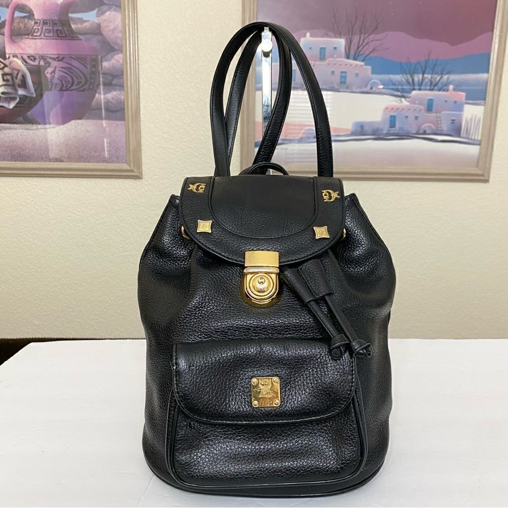 MCM Pebbled Leather Vintage Backpack Black D2037